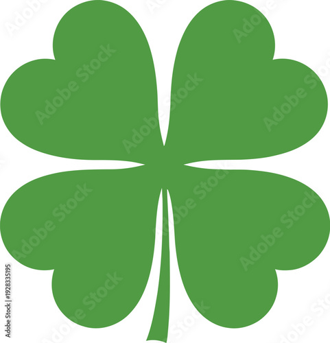 A green four leaf clover on a white background symbolizing good luck and rarity
