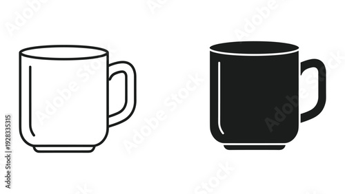 Line Art and Silhouette Mug Icon - Simple Coffee Cup Vector