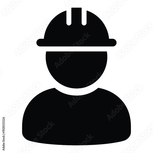 Construction worker icon, black silhouette with hard hat and safety vest