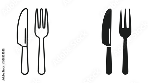 Knife and Fork Icons: Line Art and Silhouette Styles