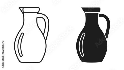 Pitcher and Jug Icons, Silhouette and Line Art