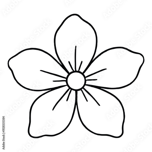 Simple outline of a five petal flower on white background