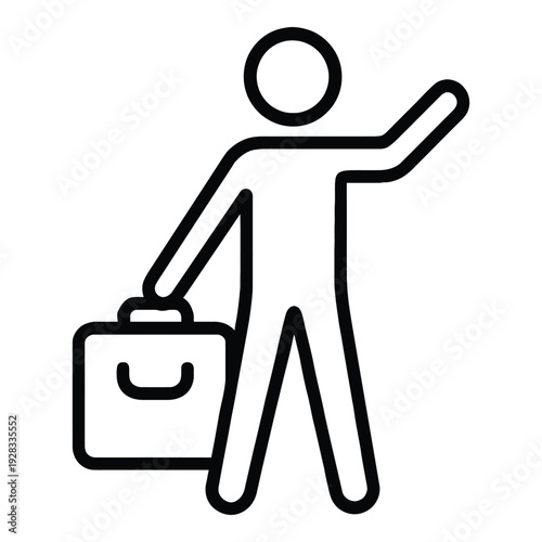 Icon of a person waving with a briefcase, symbolizing travel or departure