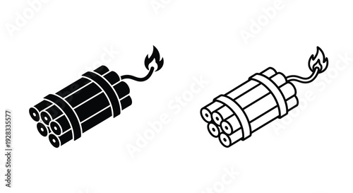 Two dynamite sticks with burning wicks a striking black silhouette