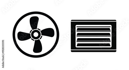 Two black silhouettes of air conditioning components a fan and vent silhouette