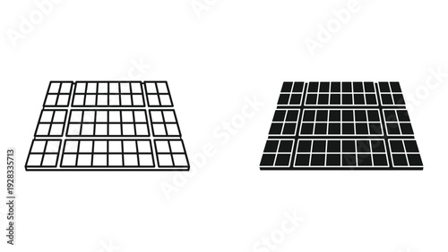 Solar Panel Icons - Outline and Solid Black