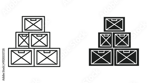 Stack of Shipping Boxes - Line Art and Silhouette Icons