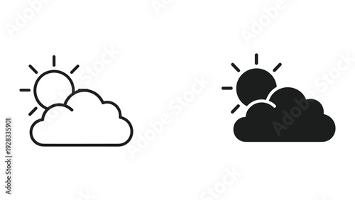 Sun Partially Behind Cloud Icons - Outline and Solid