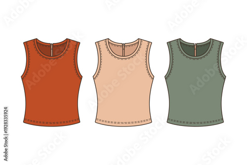 A tank top illustration set in various colors and styles