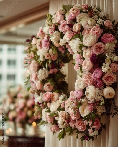 Opulent Floral Wreath of Roses, Peonies, and Ranunculus in Soft Pink and Ivory