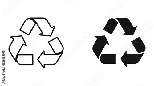 Recycling Symbol Icons - Outline and Solid Black
