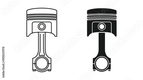 Piston and Connecting Rod Set, Outline and Silhouette Icons