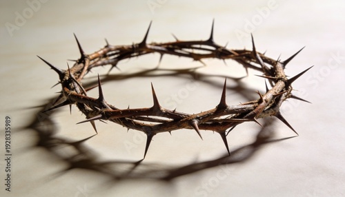 Biblical Crown of Thorns on Clean Surface for Good Friday Sacrifice
