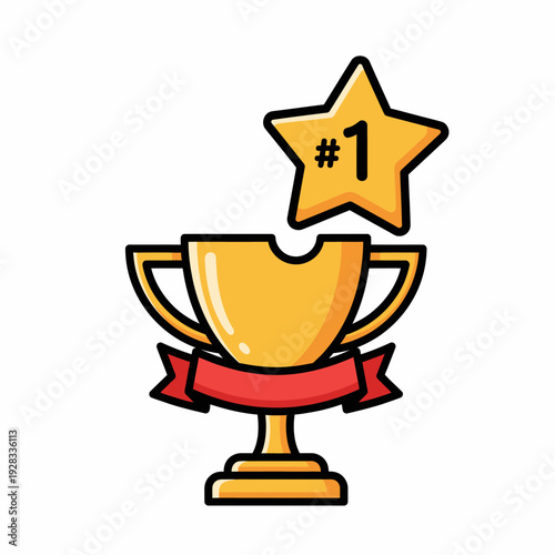 Golden Trophy with Red Ribbon and Star.