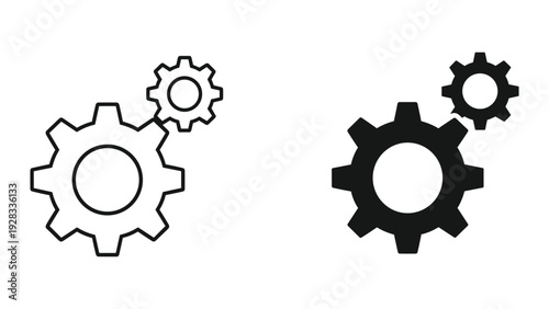 Two Gears Interlocking, Outline and Solid Fill Icons