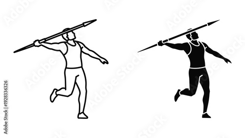 Javelin Thrower Athlete Silhouette Icon Line Art Vector