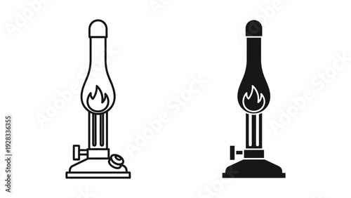Science Lab Bunsen Burner Icon Set - Line and Silhouette