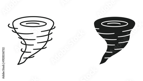 Tornado Icon Set: Outline and Silhouette Illustration