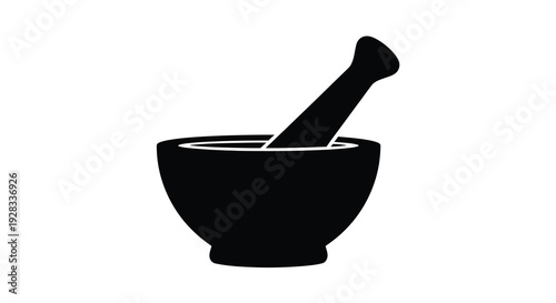 Simple black silhouette of a mortar and pestle for grinding ingredients