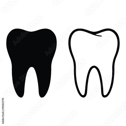 Two teeth icons, one solid black, one outline, representing dental care comparison