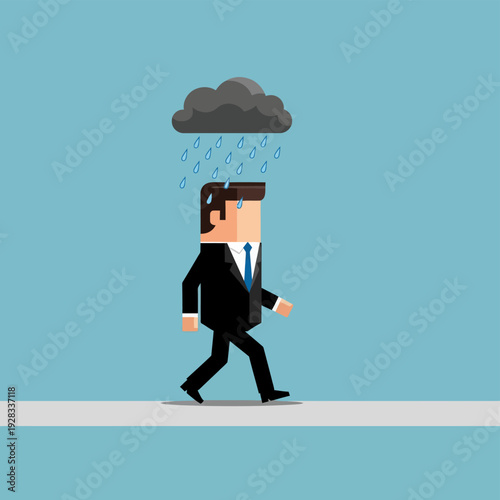 Businessman Walking with Rain Cloud.