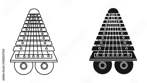 Set of Xylophone Icons - Line Art and Silhouette