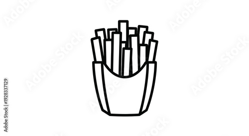 Simple line drawing of french fries in a paper container silhouette