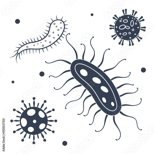 Bacteria and viruses on white background microorganisms