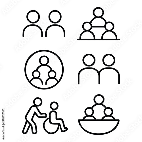 People icons collection: groups, family, couple, disabled person, community