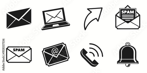 A collection of icons representing various communication methods and devices. Vector