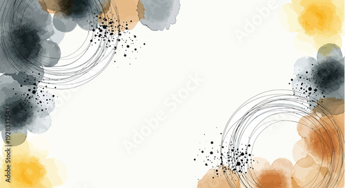 Abstract background of swirling lines and splatters, with a touch of watercolor in neutral tones