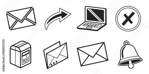 A collection of icons representing various actions and objects related to messaging and notifications Vector