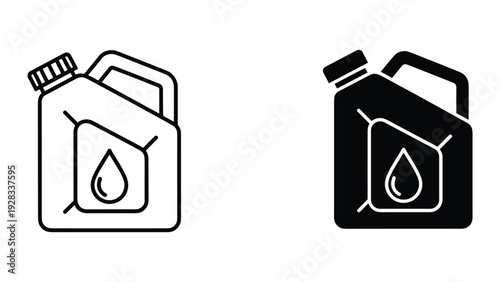 Gas Can Icon Line and Silhouette with Water Drop Symbol