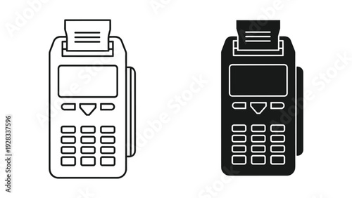 Payment Terminal Icons: Line Art and Silhouette of POS Machine