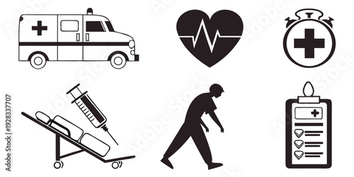 Medical icons representing healthcare services and patient care Vector