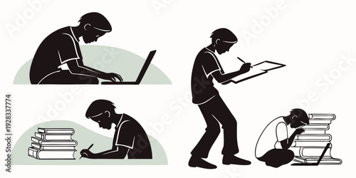 Diverse individuals engaged in various reading and writing activities Vector