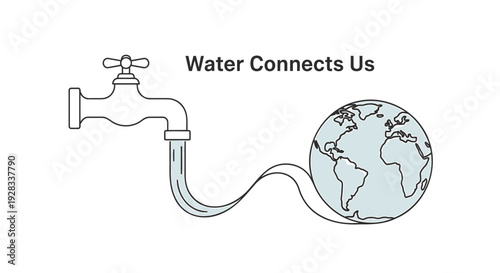 Water faucet connecting to Earth globe