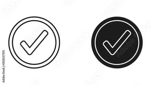 Checkmark Icons, Outline and Solid Circle Check Symbol, Vector Illustration
