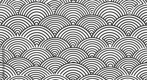raditional Japanese Seigaiha Wave Seamless Pattern Black and White