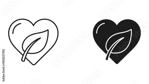Heart with Leaf Icon - Eco-friendly and Love Symbol