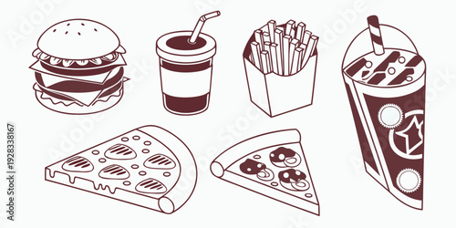 Assorted pastries and desserts displayed on a white background Vector