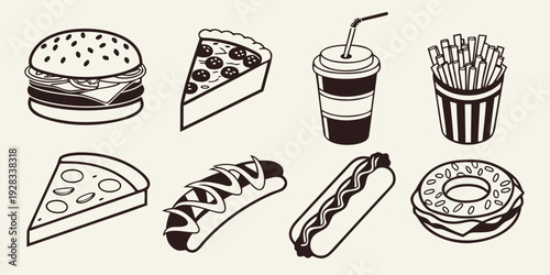 Assorted pastries and snacks displayed on a white background Vector