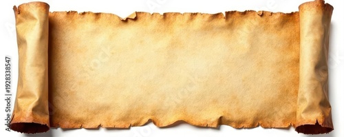 Ancient parchment scroll, edges frayed, isolated , history, library