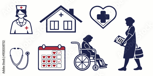 Symbols representing various aspects of care and support for the elderly Vector