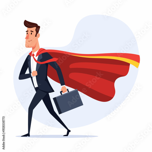 Businessman Wearing Red Cape Walking.