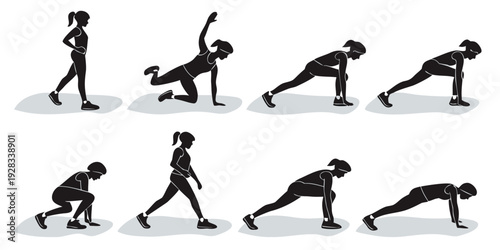 A series of illustrations depicting the proper form for performing push-up exercises Vector