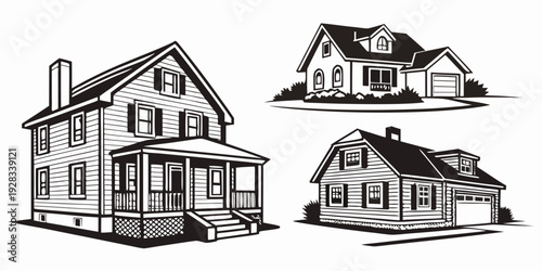 A charming illustration of four distinct house designs showcasing architectural diversity Vector