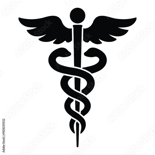 Caduceus medical symbol with wings and snakes