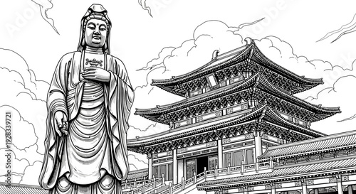 Ancient Buddhist Statue of a Deity Standing Tall.