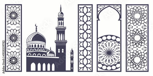 A collection of various architectural elements and structures from different periods and styles Vector